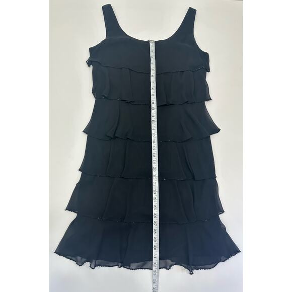 Patra Black Tiered Chiffon Cocktail Dress with Beaded Trim Size 10 - Picture 5 of 6
